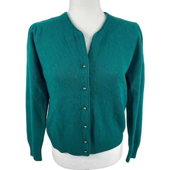Vintage Lambswool Angora Blend Cardigan Puff Sleeve Holiday Cottage Core Small - Picture 1 of 10